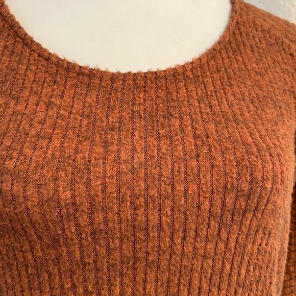 Bobeau Burnt Orange/Brown Chenille Wide Neck Dolman Sleeve Sweater - Picture 2 of 7